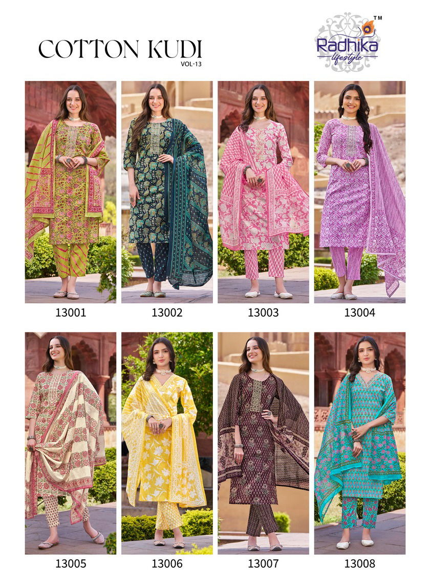 Cotton Kudi Vol 13 By Radhika Cotton Printed Kurti With Bottom Dupatta Wholesale Price In Surat
